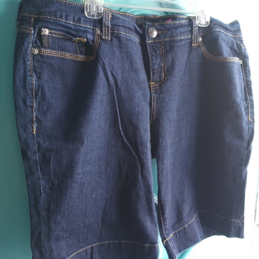 Torrid Denim Pink Heart label 22  long jean shorts dark wash